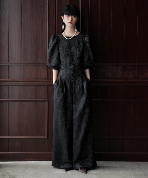 ジャガードクロップブラウス＆タックワイドパンツセットアップ（パンツ