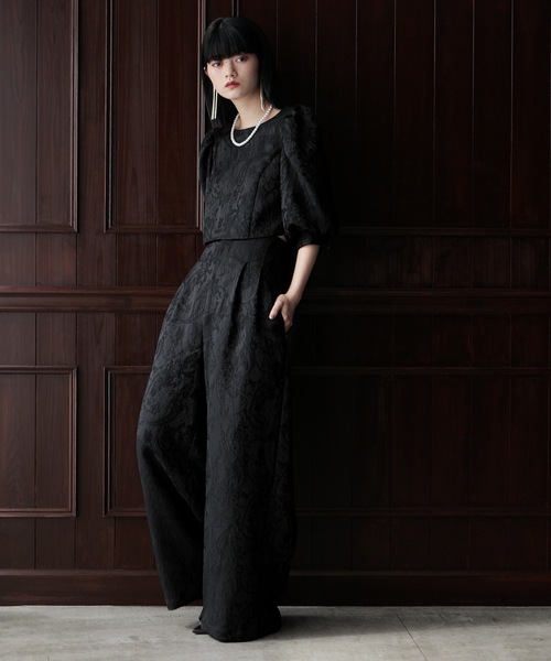 ジャガードクロップブラウス＆タックワイドパンツセットアップ（パンツ