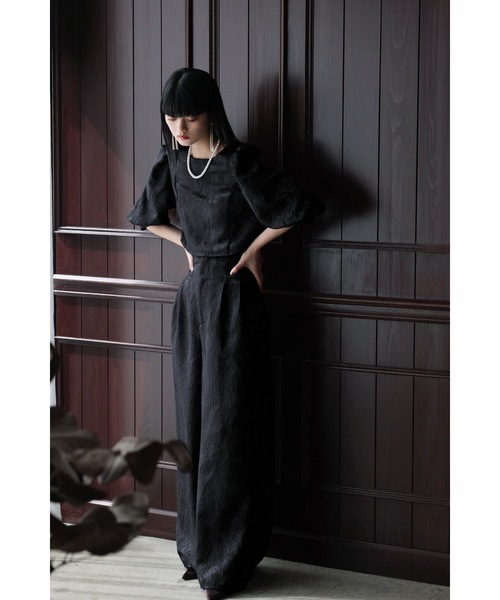 ジャガードクロップブラウス＆タックワイドパンツセットアップ（パンツ