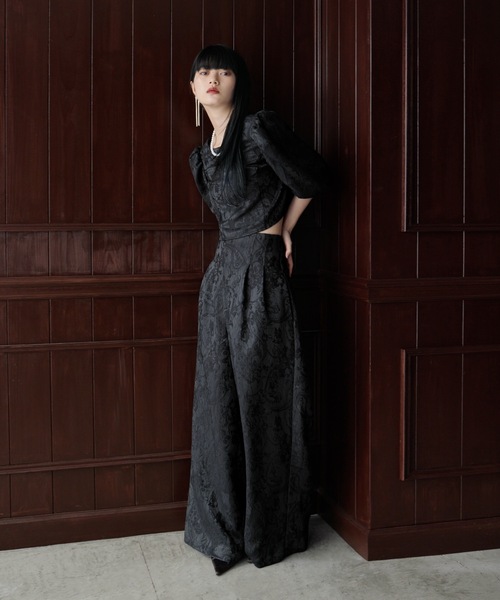 ジャガードクロップブラウス＆タックワイドパンツセットアップ（パンツ