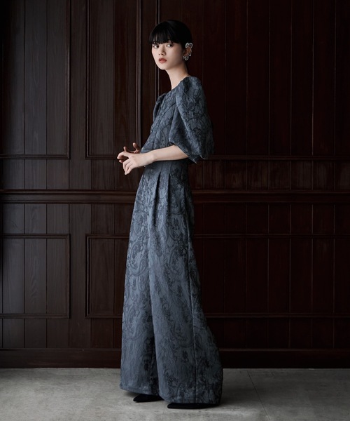 ジャガードクロップブラウス＆タックワイドパンツセットアップ（パンツ