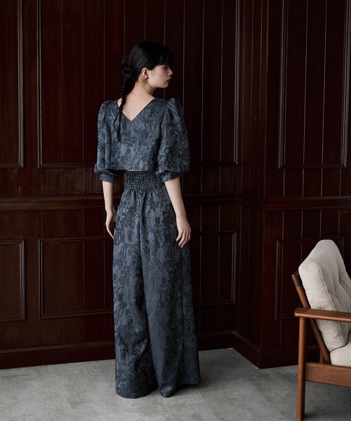 ジャガードクロップブラウス＆タックワイドパンツセットアップ（パンツ