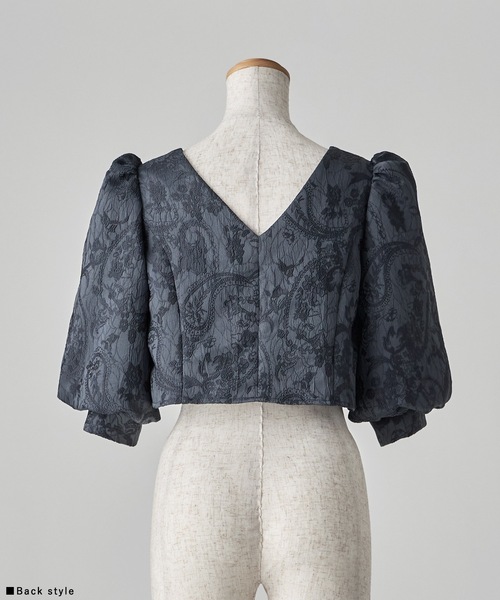 ジャガードクロップブラウス＆タックワイドパンツセットアップ