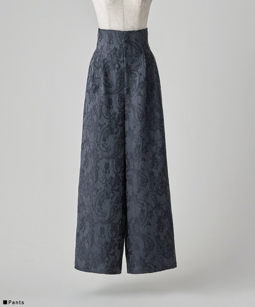 ジャガードクロップブラウス＆タックワイドパンツセットアップ（パンツ