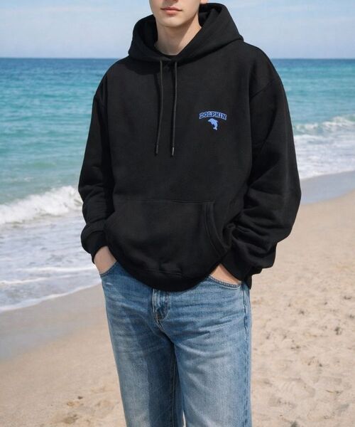 DOLPHIN WAVE APPAREL(ドルフィンウェーブアパレル)の「ドルフィンチェーン刺繍裏起毛フードブラック(パーカー・メンズ・その他・MEDIUM/LARGE/X-LARGE)」の9枚目の写真