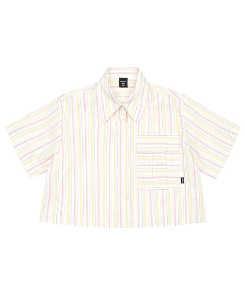 KINETICLO(キネティクロ)の「ストライプクロップ半袖シャツ(ピンク)(シャツ/ブラウス・レディース・その他・ONE)」の1枚目の写真