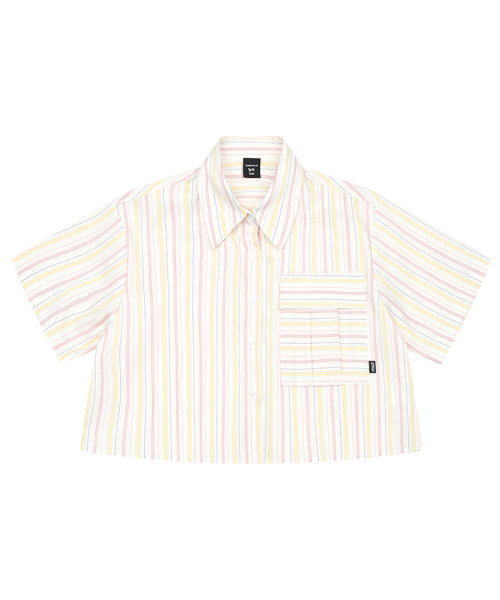 KINETICLO(キネティクロ)の「ストライプクロップ半袖シャツ(ピンク)(シャツ/ブラウス・レディース・その他・ONE)」の3枚目の写真