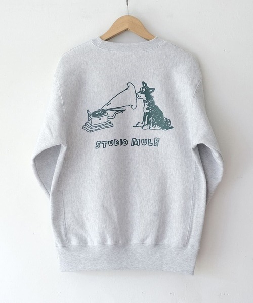 bonjour records（ボンジュールレコーズ）の「【Studio Mule/スタジオ・ミュール】Sweat Crew 'dog'（Tシャツ/カットソー・メンズ・グレー・XL/M/L）」の2枚目の写真