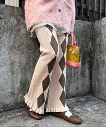 アーガイルニットフリルパンツ