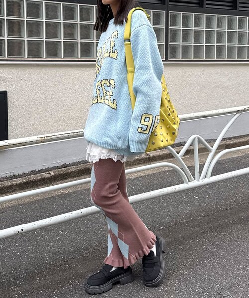 CIAOPANIC(チャオパニック)の「アーガイルニットフリルパンツ(その他パンツ・レディース・ブラウン/グレー/ベージュ・ONE SIZE)」の9枚目の写真