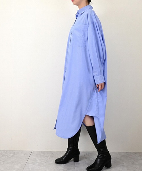 STYLEBLOCK（スタイルブロック）の「先染めストライプシャツワンピース（ワンピース・レディース・ネイビー/ライトブルー/ブルー・M）」の4枚目の写真