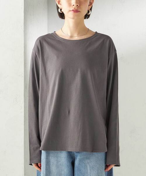 SHIPS（シップス）の「〈洗濯機可能〉オーガニックコットン ロング スリーブ TEE（Tシャツ/カットソー・レディース・オフホワイト/ブラック/ダークグレー・ONE SIZE）」の14枚目の写真