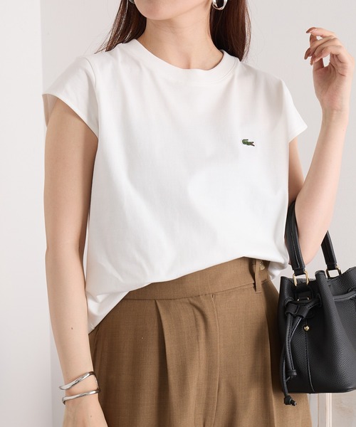 LACOSTE(ラコステ)の「【LACOSTE】ワンポイントロゴ フレンチスリーブTシャツ TF024-J-99(Tシャツ/カットソー・レディース・ライトグレー/ブラック/アイボリー・S/M)」の2枚目の写真