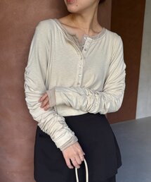 CAPRICIEUX LE'MAGE | インナーSET袖ギャザーヘンリーTシャツ(Tシャツ/カットソー)