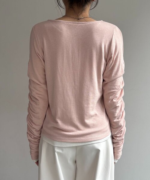 CAPRICIEUX LE'MAGE（カプリシューレマージュ）の「インナーSET袖ギャザーヘンリーTシャツ（Tシャツ/カットソー・レディース・ブラック/グレー/ピンク/ベージュ・FREE）」の7枚目の写真