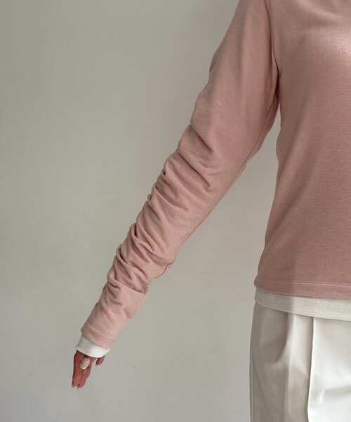 CAPRICIEUX LE'MAGE（カプリシューレマージュ）の「インナーSET袖ギャザーヘンリーTシャツ（Tシャツ/カットソー・レディース・ブラック/グレー/ピンク/ベージュ・FREE）」の5枚目の写真