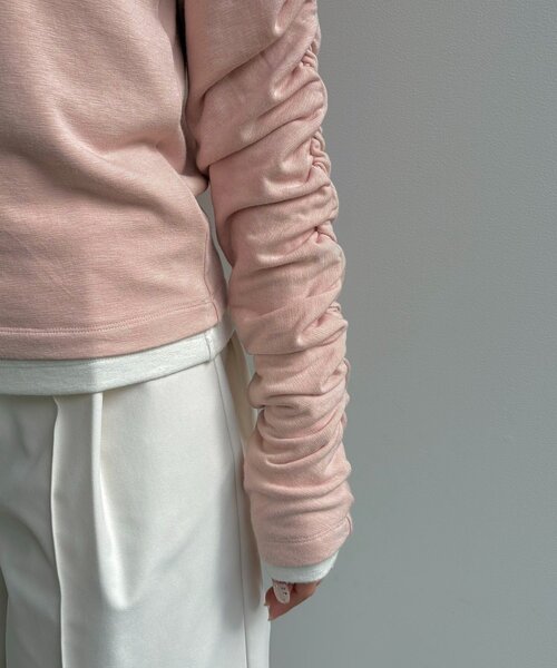 CAPRICIEUX LE'MAGE（カプリシューレマージュ）の「インナーSET袖ギャザーヘンリーTシャツ（Tシャツ/カットソー・レディース・ブラック/グレー/ピンク/ベージュ・FREE）」の16枚目の写真