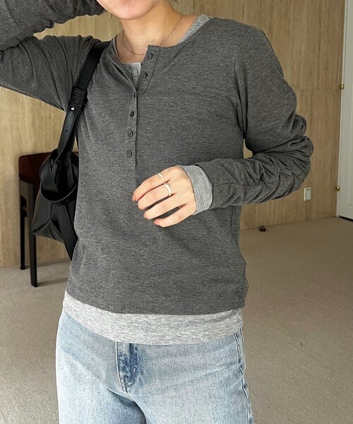 CAPRICIEUX LE'MAGE（カプリシューレマージュ）の「インナーSET袖ギャザーヘンリーTシャツ（Tシャツ/カットソー・レディース・ブラック/グレー/ピンク/ベージュ・FREE）」の19枚目の写真