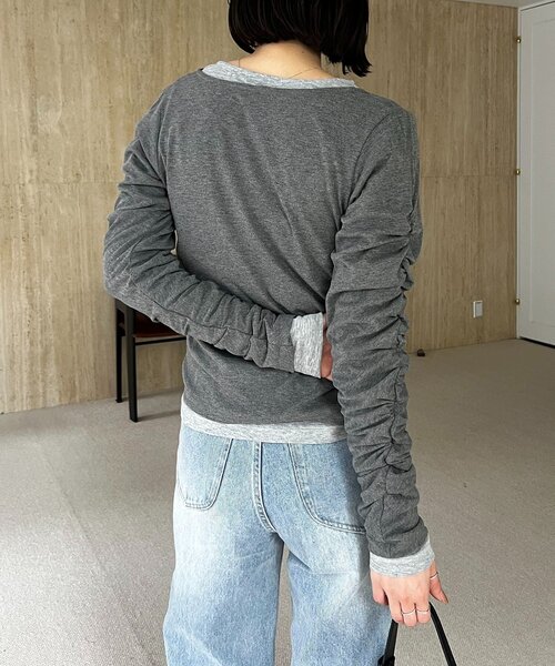 CAPRICIEUX LE'MAGE（カプリシューレマージュ）の「インナーSET袖ギャザーヘンリーTシャツ（Tシャツ/カットソー・レディース・ブラック/グレー/ピンク/ベージュ・FREE）」の18枚目の写真