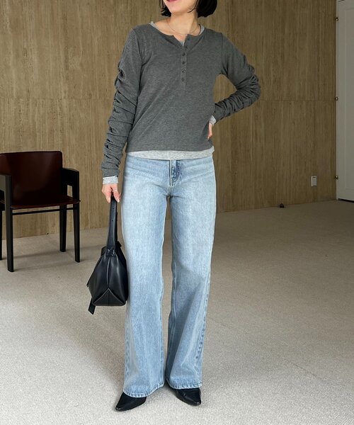 CAPRICIEUX LE'MAGE（カプリシューレマージュ）の「インナーSET袖ギャザーヘンリーTシャツ（Tシャツ/カットソー・レディース・ブラック/グレー/ピンク/ベージュ・FREE）」の17枚目の写真