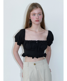 crop smock shirring blouse - black