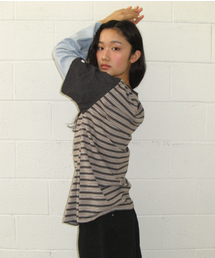 COLOR BLOCK STRIPE LAYERED LONG SLEEVE GREY