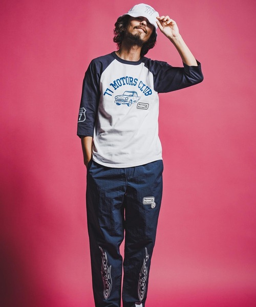 seventy seven(セブンティセブン)の「mt10168-half sleeve raglan t-shirt (77motors) ラグランTシャツ(7726S080)(Tシャツ/カットソー・メンズ・ホワイト×ネイビー/グレー系その他/ホワイト×ブラック・XL/L/M/S)」の6枚目の写真