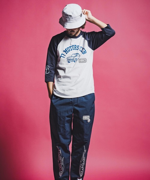 seventy seven(セブンティセブン)の「mt10168-half sleeve raglan t-shirt (77motors) ラグランTシャツ(7726S080)(Tシャツ/カットソー・メンズ・ホワイト×ネイビー/グレー系その他/ホワイト×ブラック・XL/L/M/S)」の7枚目の写真