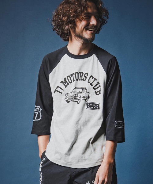 seventy seven(セブンティセブン)の「mt10168-half sleeve raglan t-shirt (77motors) ラグランTシャツ(7726S080)(Tシャツ/カットソー・メンズ・ホワイト×ネイビー/グレー系その他/ホワイト×ブラック・XL/L/M/S)」の12枚目の写真