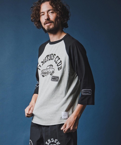 seventy seven(セブンティセブン)の「mt10168-half sleeve raglan t-shirt (77motors) ラグランTシャツ(7726S080)(Tシャツ/カットソー・メンズ・ホワイト×ネイビー/グレー系その他/ホワイト×ブラック・XL/L/M/S)」の13枚目の写真
