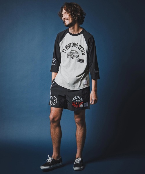 seventy seven(セブンティセブン)の「mt10168-half sleeve raglan t-shirt (77motors) ラグランTシャツ(7726S080)(Tシャツ/カットソー・メンズ・ホワイト×ネイビー/グレー系その他/ホワイト×ブラック・XL/L/M/S)」の14枚目の写真