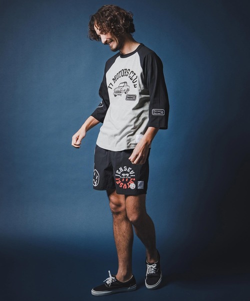 seventy seven(セブンティセブン)の「mt10168-half sleeve raglan t-shirt (77motors) ラグランTシャツ(7726S080)(Tシャツ/カットソー・メンズ・ホワイト×ネイビー/グレー系その他/ホワイト×ブラック・XL/L/M/S)」の15枚目の写真