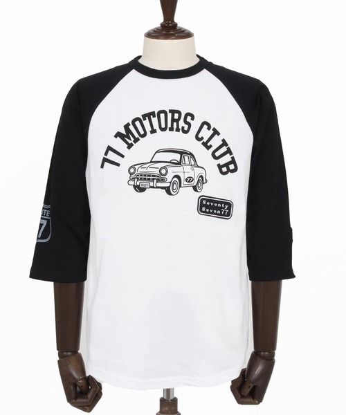 seventy seven(セブンティセブン)の「mt10168-half sleeve raglan t-shirt (77motors) ラグランTシャツ(7726S080)(Tシャツ/カットソー・メンズ・ホワイト×ネイビー/グレー系その他/ホワイト×ブラック・XL/L/M/S)」の17枚目の写真