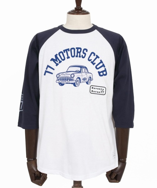seventy seven(セブンティセブン)の「mt10168-half sleeve raglan t-shirt (77motors) ラグランTシャツ(7726S080)(Tシャツ/カットソー・メンズ・ホワイト×ネイビー/グレー系その他/ホワイト×ブラック・XL/L/M/S)」の19枚目の写真