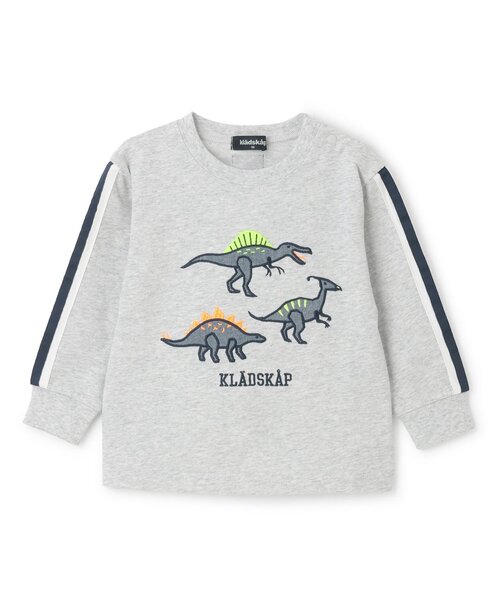 kladskap（クレードスコープ）の「恐竜アップリケ袖ライン長袖Tシャツ（Tシャツ/カットソー・キッズ・ライトカーキ/トップグレー・130cm/120cm/110cm/100cm/90cm）」の2枚目の写真