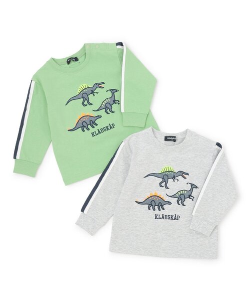 kladskap（クレードスコープ）の「恐竜アップリケ袖ライン長袖Tシャツ（Tシャツ/カットソー・キッズ・ライトカーキ/トップグレー・130cm/120cm/110cm/100cm/90cm）」の10枚目の写真