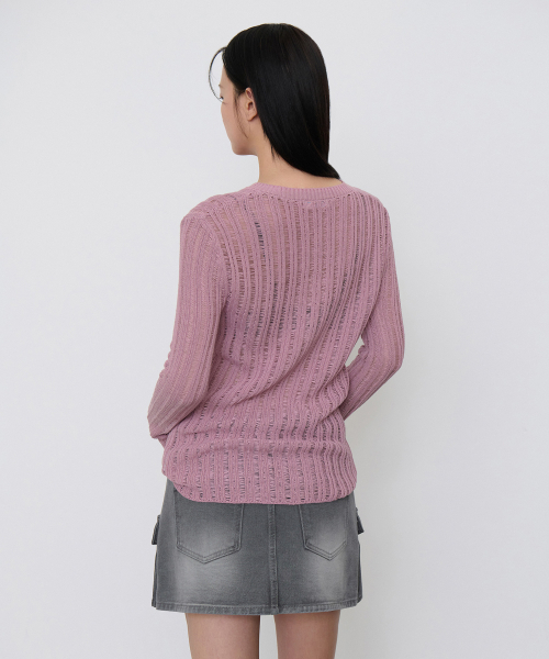 MUSINSA STANDARD WOMAN（ムシンサスタンダードウーマン）の「ウィメンズフラットヤーンバーティカルクロシェクルーネックニット[スモークピンク]（ニット/セーター・レディース・その他・SMALL/MEDIUM/LARGE/X-SMALL）」の7枚目の写真