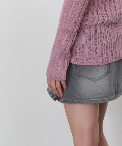 MUSINSA STANDARD WOMAN（ムシンサスタンダードウーマン）の「ウィメンズフラットヤーンバーティカルクロシェクルーネックニット[スモークピンク]（ニット/セーター・レディース・その他・SMALL/MEDIUM/LARGE/X-SMALL）」の5枚目の写真
