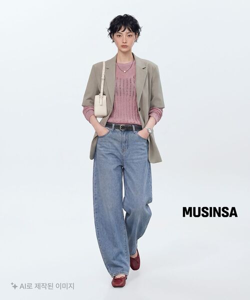 MUSINSA STANDARD WOMAN（ムシンサスタンダードウーマン）の「ウィメンズフラットヤーンバーティカルクロシェクルーネックニット[スモークピンク]（ニット/セーター・レディース・その他・SMALL/MEDIUM/LARGE/X-SMALL）」の4枚目の写真