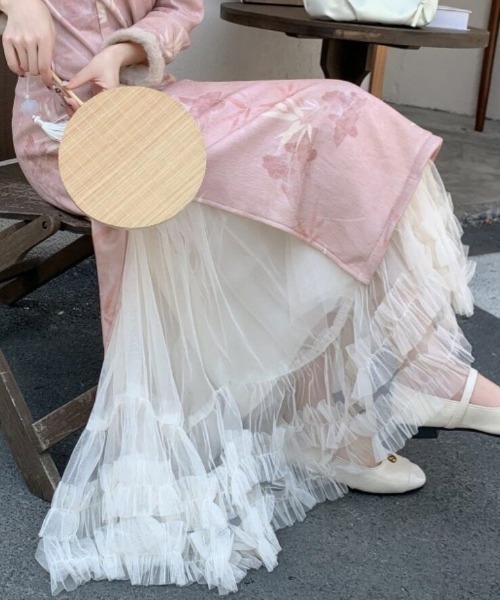 gossip!ロサンゼルス(ゴシップロサンゼルス)の「チュール フリルティアードゴムウエスト エレガント ロングスカート(スカート・レディース・オフホワイト/ホワイト・M)」の17枚目の写真