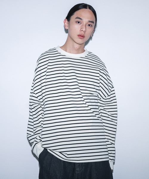 MDR（エムディアール）の「『ワイドシルエットボーダーロンT』（Tシャツ/カットソー・メンズ・ブラック/ホワイト・M/L）」の3枚目の写真