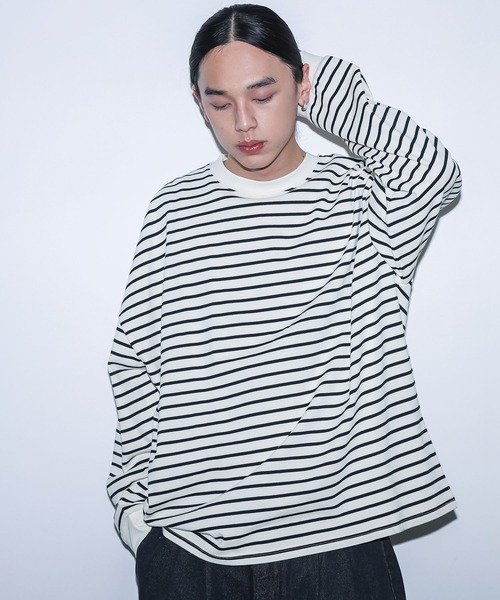 MDR（エムディアール）の「『ワイドシルエットボーダーロンT』（Tシャツ/カットソー・メンズ・ブラック/ホワイト・M/L）」の4枚目の写真