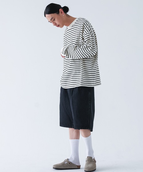 MDR（エムディアール）の「『ワイドシルエットボーダーロンT』（Tシャツ/カットソー・メンズ・ブラック/ホワイト・M/L）」の6枚目の写真