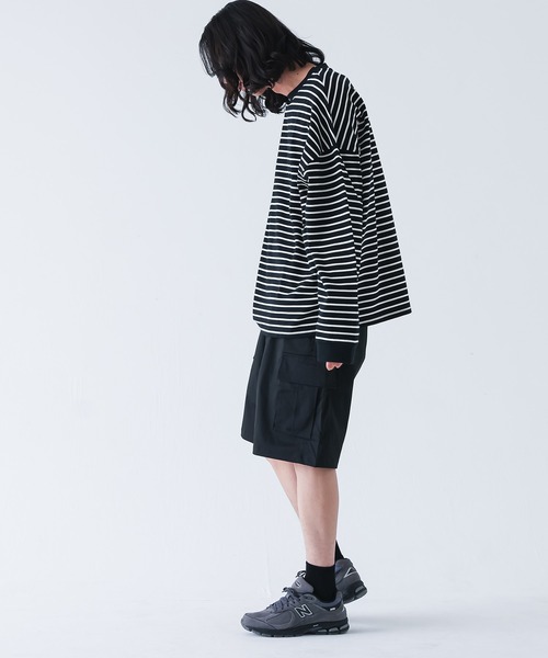 MDR（エムディアール）の「『ワイドシルエットボーダーロンT』（Tシャツ/カットソー・メンズ・ブラック/ホワイト・M/L）」の11枚目の写真