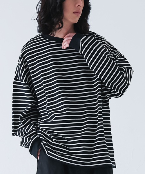 MDR（エムディアール）の「『ワイドシルエットボーダーロンT』（Tシャツ/カットソー・メンズ・ブラック/ホワイト・M/L）」の9枚目の写真