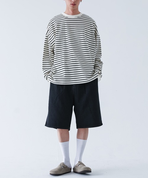 MDR（エムディアール）の「『ワイドシルエットボーダーロンT』（Tシャツ/カットソー・メンズ・ブラック/ホワイト・M/L）」の5枚目の写真