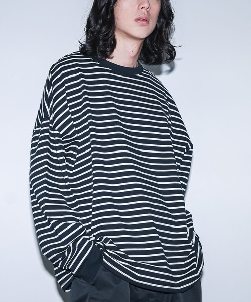 MDR（エムディアール）の「『ワイドシルエットボーダーロンT』（Tシャツ/カットソー・メンズ・ブラック/ホワイト・M/L）」の8枚目の写真
