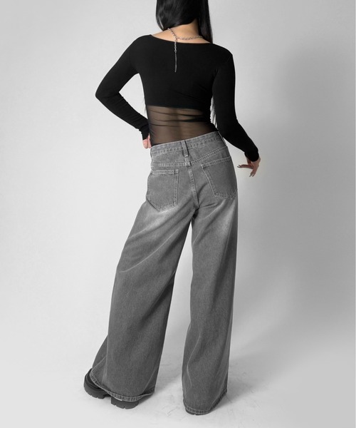 LVEU.(ラブユ.)の「【LVEU.】シアードッキングトップス / トップス カットソー チュール シアードッキング ストレッチ Uネック デザインカット デザインカットソー 長袖 ブラック ネイビー ホワイト ZOZOTOWN限定(Tシャツ/カットソー・レディース・ネイビー/ホワイト/ブラック・FREE)」の7枚目の写真