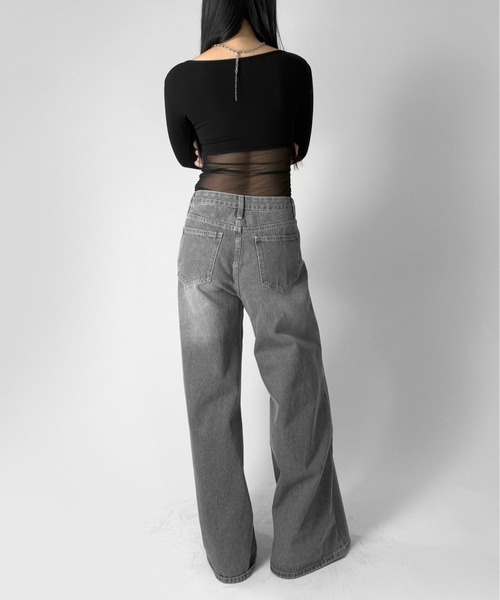 LVEU.(ラブユ.)の「【LVEU.】シアードッキングトップス / トップス カットソー チュール シアードッキング ストレッチ Uネック デザインカット デザインカットソー 長袖 ブラック ネイビー ホワイト ZOZOTOWN限定(Tシャツ/カットソー・レディース・ネイビー/ホワイト/ブラック・FREE)」の8枚目の写真