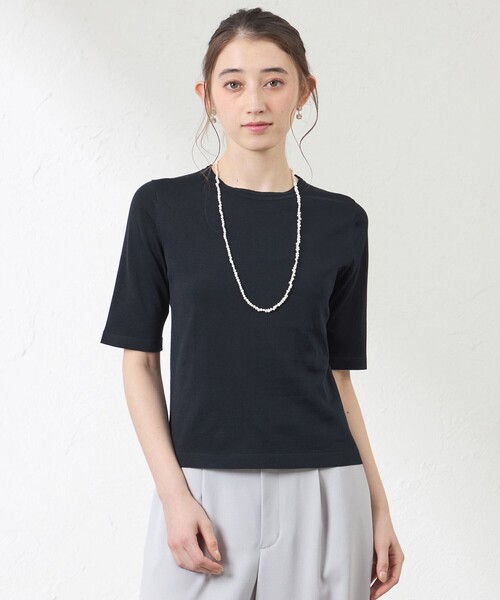 amaca(アマカ)の「コットンシルク クルーネックプルオーバー(Tシャツ/カットソー・レディース・ダークネイビー/ピンク系その他2・38/40)」の2枚目の写真